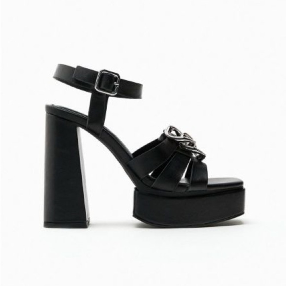 NWT. Zara Black Strappy High-Heel Platform Sandals Size 6,5. 7,5. 8